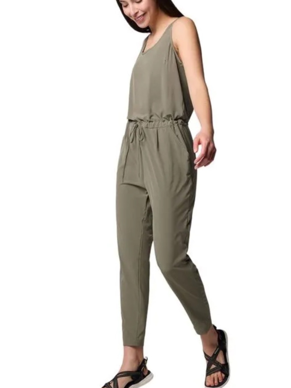 Columbia Olive Green Sleeveless tank Drawstring Jumpsuit - Picture 4 of 9